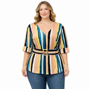 Lane Bryant Popover Blouse Top Spring Summer Pink Blue Stripes Striped size 20